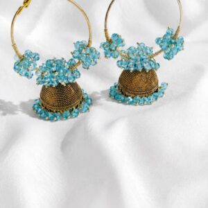 Blue Crystal Hoop Jhumka Earrings