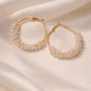 White Beaded Hoop Earrings
