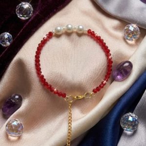 White & Red Crystal Pearl Beaded Bangle